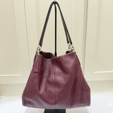 Coach Madison Phoebe Wine/ Burgundy Pebbled Shoulder Hobo Bag Silver F35723 Fall picture