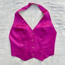 Vintage 1970s You Babes Hot Pink Satin Halter Vest, Barbie Disco, Deadstock M picture