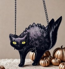 Rare- Betsey Johnson Scaredy Cat Crossbody Purse Halloween Black Retired. picture
