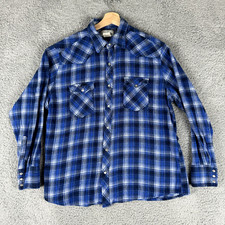 Wrangler Shirt Men XLarge Blue Plaid Pearl Snap Western Yoke Cowboycore Workwear picture