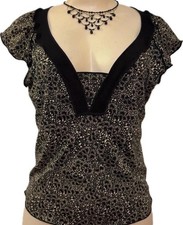 Vintage Max Studio womens top size S black gold shirt work party blouse Cute EUC picture