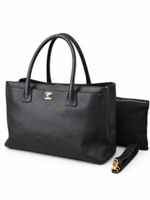 CHANEL Executive Cerf Black Leather Tote Shoulder Bag Gold Hardware picture