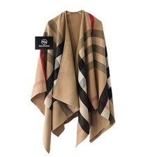 Burberry FW20 Wool Check Reversible Cape Poncho Women's Khaki picture