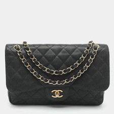 Chanel Classic Double Jumbo Black Caviar Quilted Leather Flap Bag picture
