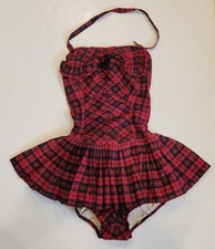 Vintage 1940's/1950's Swimsuit Romper Red Black Plaid Sz 34 Pin Up Old Hollywood picture