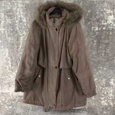 St. John's Bay Size XL Faux Fur Trim Hooded Parka Jacket Brown Long Sleeve Women picture