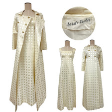 Vintage 1960s Lord & Taylor Ivory Brocade Dress & Jacket 2pc Set picture