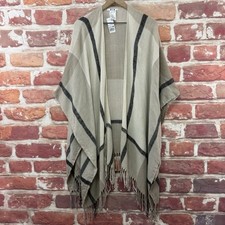 Three Dots Shawl Top Womens OS Plaid Multicolor Boho Armless Fringe Knit picture