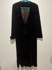 Vintage Surrealist USA Black Velvet Longline Duster Coat Size S picture