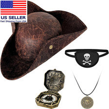 4PCS Pirate Hat,Renaissance Pirate Tricorn Hat with Eye Patch & Necklaces for Ha picture
