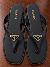 PRADA Women’s Black Logo Thong Sandals Solid Slip On Casual Spring Summer picture