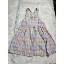 Vintage OshKosh B’gosh Girls Plaid Dress Size 4 Pastel Rainbow Cotton Sundress picture