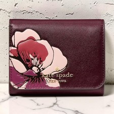 NWT Kate Spade Floral Small L Zip Flap Wallet Grenache Burgundy Leather KP331 picture
