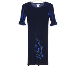 Vintage Y2K Blue Velvet Floral Long Dress Girls 14/16 Fairy Grunge Whimsigoth picture