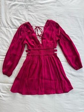 Heart & Heels Hot Pink Fuchsia Mini Dress Long Sleeve Cutout V Neck picture