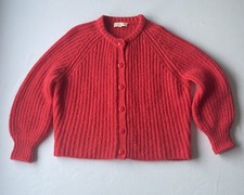 SEZANE EMILE CARDIGAN Red UK M Medium Alpaca Wool Chunky Knit Ribbed Jumper picture