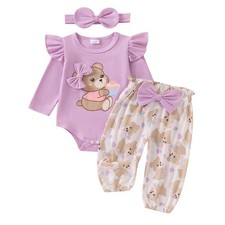 Newborn Infant Baby Girl Outfits Ruffle Bear Long Sleeve Romper Bodysuit Tops... picture