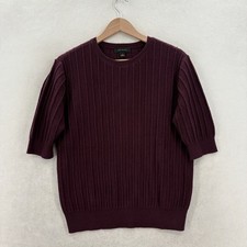 Ann Taylor Sweater Womens M Purple Short Sleeve Crew Neck Ribbed Knit Casual NWT picture