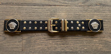 Authentic Vintage Gianni Versace Medusa Medallion Leather Belt Black Sz 28/XS/S picture