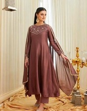 Bollywood Style Women Silk Kurta Pant Dupatta Set Indian Pakistani Party Wear picture