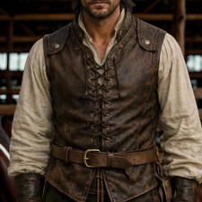 Mens Genuine Leather Medieval Vest Lace Up Pirate Renaissance Costume Waistcoat picture