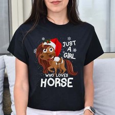Just a girl who loves horse Christmas Unisex shirt Black Dark Heather picture