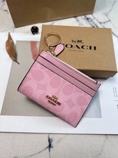 COACH CW870 Mini Skinny Id Case In Signature Canvas Card Pink Wallet With Box picture
