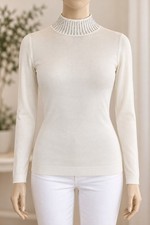 NWT Lola B. Ivory Rhinestone Fitted Sweater, XL picture