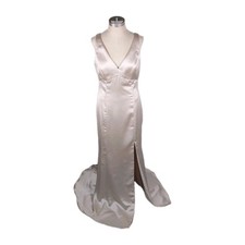 Amsale Tiana Champagne Fluid Satin Open Back Gown Bridesmaid Quiet Luxury Size 8 picture