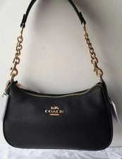 COACH CA209 TERI Shoulder Bag Hand Bag Black Refined Pebble Leather Outlet New picture