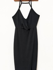 BCBGeneration Black Halter Midi Dress Twist Front Slit Dress XXS NWOT picture