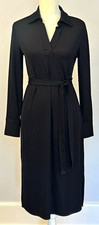 NWT Ann Taylor Black Knit Collared Long Sleeve Belted Shirt Dress M picture