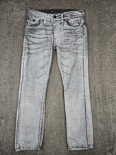 True Religion Straight Big T Jeans Mens 32 (33x33) Gray Acid Wash Flap Pockets picture