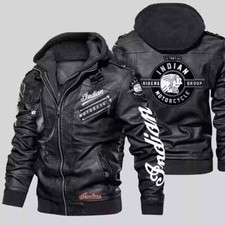 Men’s Indian Biker Motorcycle Riding  Genuine Cowhide Leather  black Jacket picture