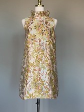Prosperina Cecily Metallic Floral Jacquard Mini Dress Champagne S NWT picture