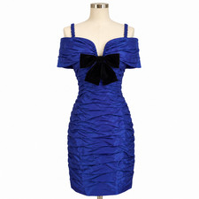 Vintage 80s Scaasi for Neiman Marcus Sapphire Blue Ruched Cocktail Dress S picture