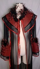 Dramatic Black Widow Peignoir / Fur Trimmed Robe / Boudoir Robe / Duster picture