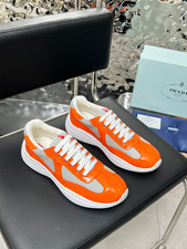 Prada America's Cup Men Sneakers Orange Leather Mesh Low‑Top Trainers picture