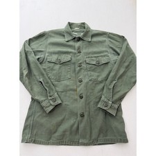 Vintage US Military OG-107 Cotton Sateen Utility Shirt Olive Drab Green 15.5x33 picture