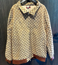 Gucci Men's GG Monogram Full Zip Canvas Jacket 3XL Big & Tall Beige Brown picture