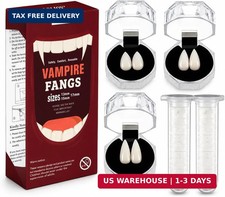 Realistic Vampire Fangs in 3 Sizes - Halloween Teeth Set with Adhesive Pack picture