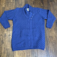Aran Crafts XXL Soft Blue Merino Wool Chunky Collar 3 Button long Cardigan Coat picture