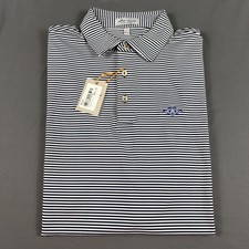 Peter Millar Golf Shirt Polo CS Summer Comfort Chest Logo Striped Large Navy/W picture