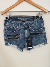 American Eagle Denim Blue Distressed Women's Denim Shorts NWT picture
