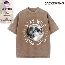 Y2K Oversized Washed Moon Child Graphic Tee Celestial Vintage Streetwear T-Shirt picture