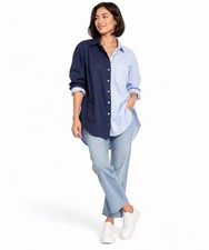 Maeve Anthropologie XS Navy Blue Colorblock Button Down Tunic Shirt Dress picture