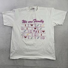 VTG Anvil We Are Family LGBTQ White Short Sleeve Graphic Shirt Pride Men's XL picture
