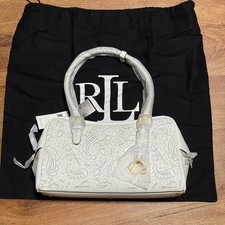 LAUREN by RALPH LAUREN White Laser-Cut Paisley Satchel Gold Hardware NWT picture