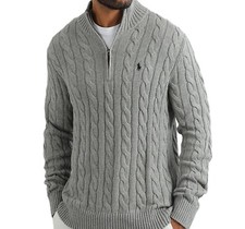 NWT - Polo Ralph Lauren Men's 1/4 Zip Cable Knit Cotton Sweater: GRAY - M - XXL picture