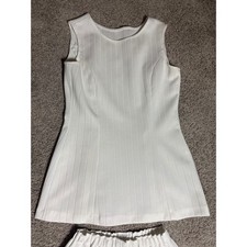 Vintage White Ribbed Tunic and Pants Set 2 Piece Mod Sleeveless Trousers picture